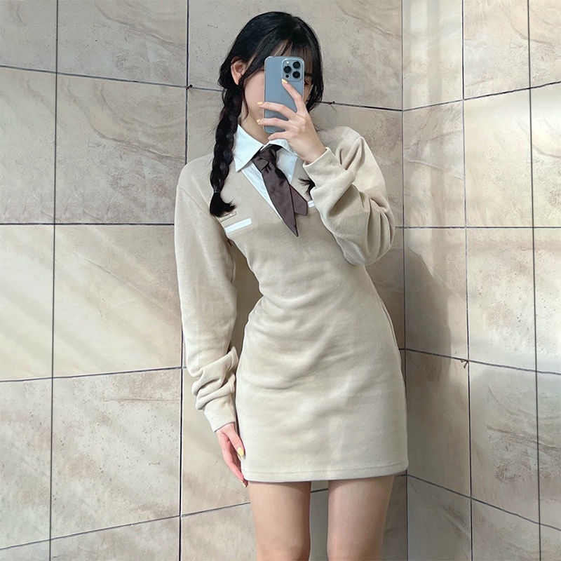 Kembali ke Kampus | American Vintage College Style Shirt Tie Waist Dress Pure Desire Top