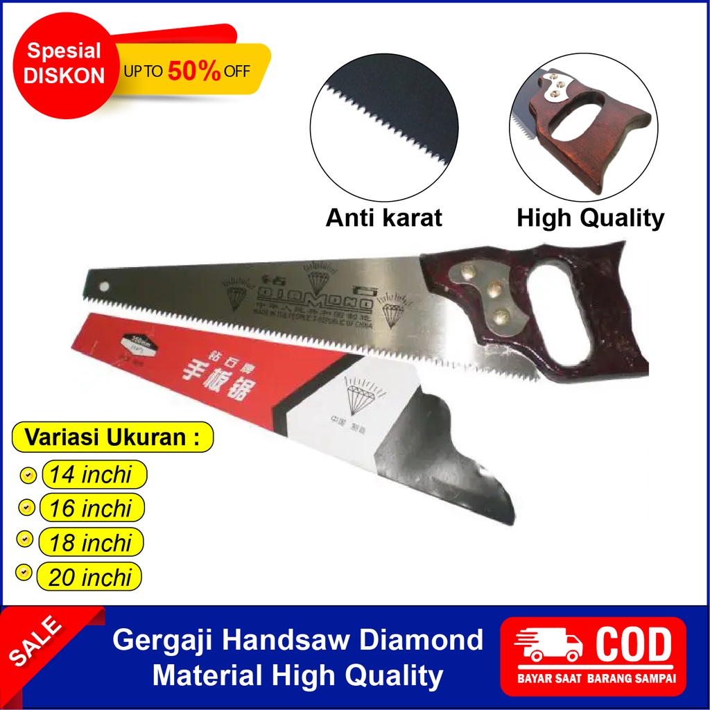 Gergaji kayu Handsaw Diamond Gergaji Potong Tangan manual  Cisal Holy 14 16 18 20 inch Gagang Kayu M