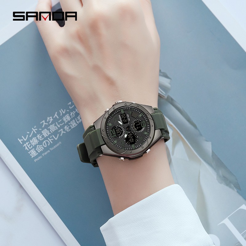 SANDA 6062 Jam Tangan Wanita Digital Analog Dual Time Shockproof Anti Air  WATCHKITE WKOS