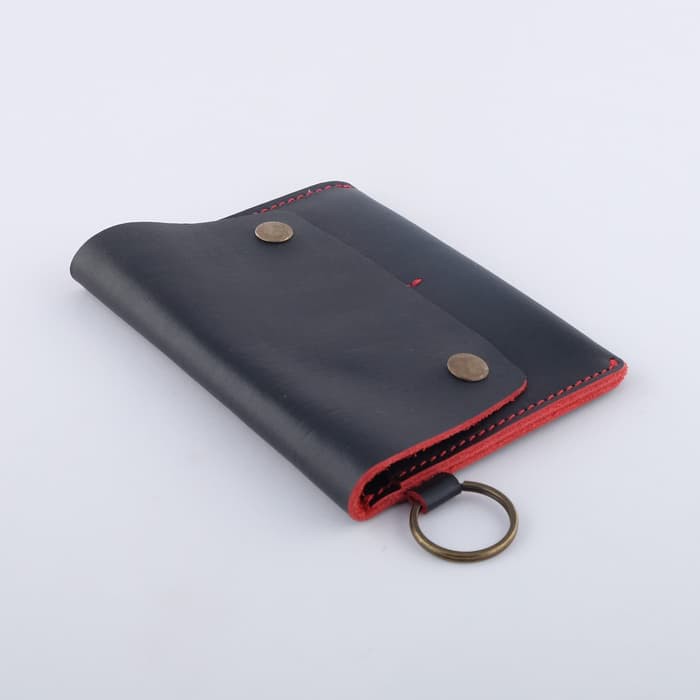 Dompet Passport model gantung kulit sapi asli hitam merah - PHPW092