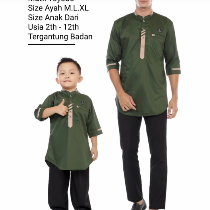 BAJU KOKO KURTA COUPLE AYAH ANAK COBANA ORIGINAL HIJAU ARMY - hijau army, 2