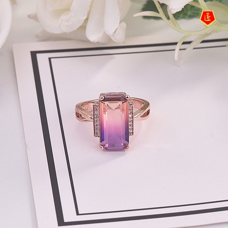 [Ready Stock]Luxury Natural Ametrine Ring 18K Rose Gold