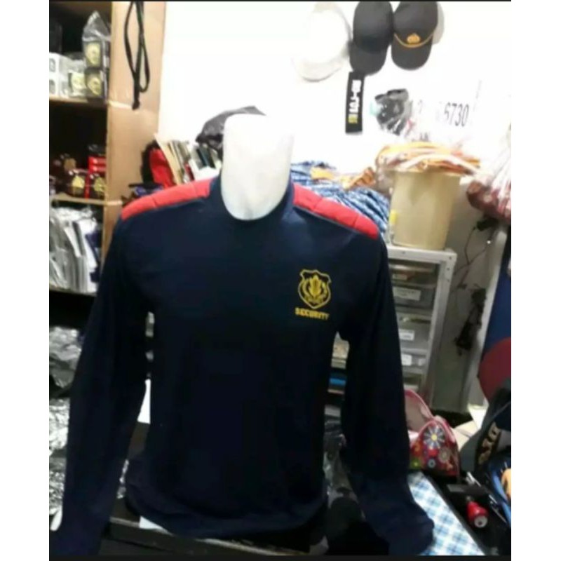 kaos security biru panjang-kaos security lengan panjang biru dongker