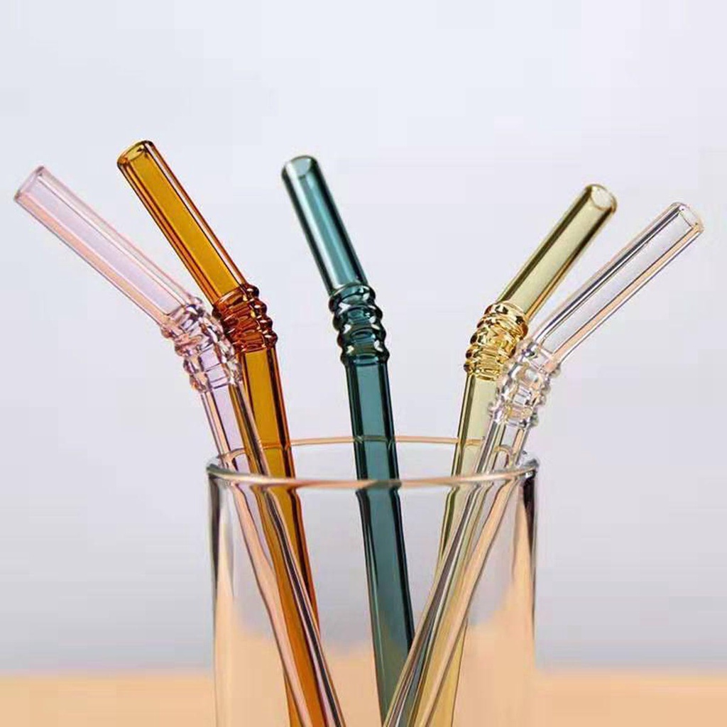 Quinton Sedotan Minum Reusable Bahan Kaca Bening Warna-Warni Untuk Perlengkapan Pesta