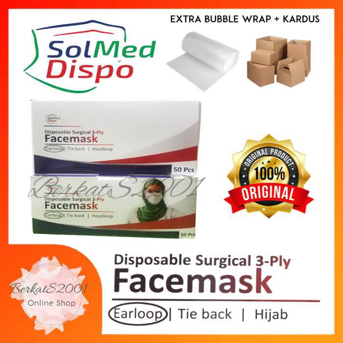 Masker Solmed Dispo BFE 99% , Earloop - Masker Dispo Surgical - Putih
