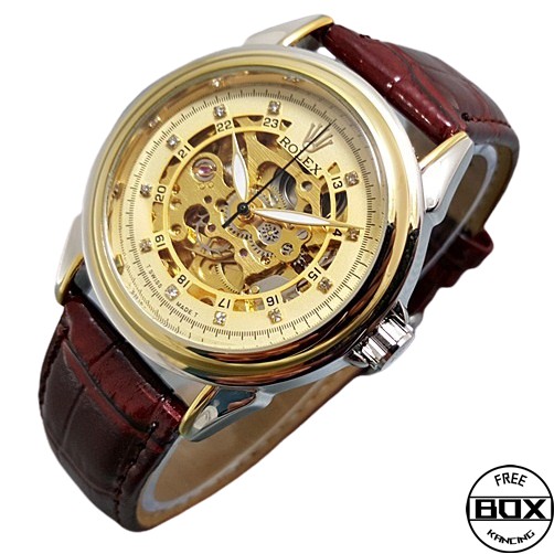 [COD] JAM TANGAN ROLEX SKELETON DIAMOND KULIT AUTOMATIC ROLEX AUTOMATIC Akasia Store 1