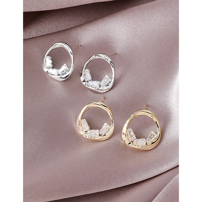 LRC Anting Tusuk Fashion Golden 925 Silver Pin Circle Gold Plated Diamond Stud Earrings D59656