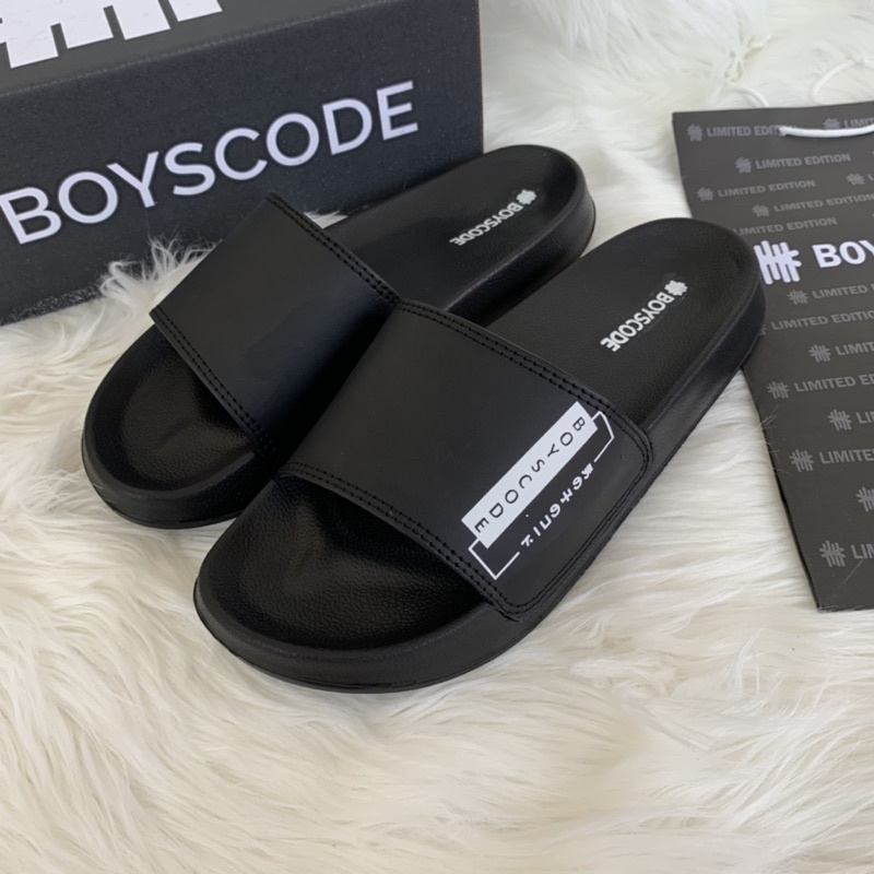 Sandal Slop Pria Wanita BOYSCODE JAPAN SERIES TYPE 4 HITAM / Sendal Flip Flop Vans Murah Berkualitas