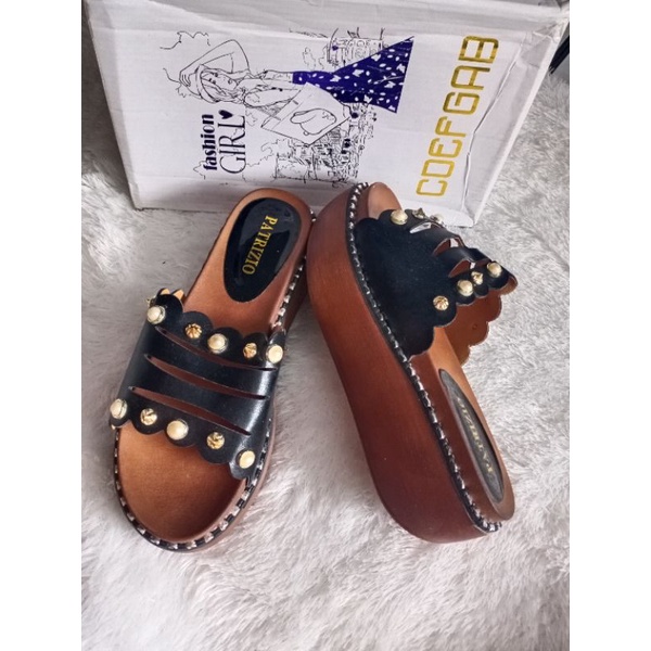 PATRIZIO 39 38 37 36 Original Sandal Wedges Wanita Perempuan hitam import casual