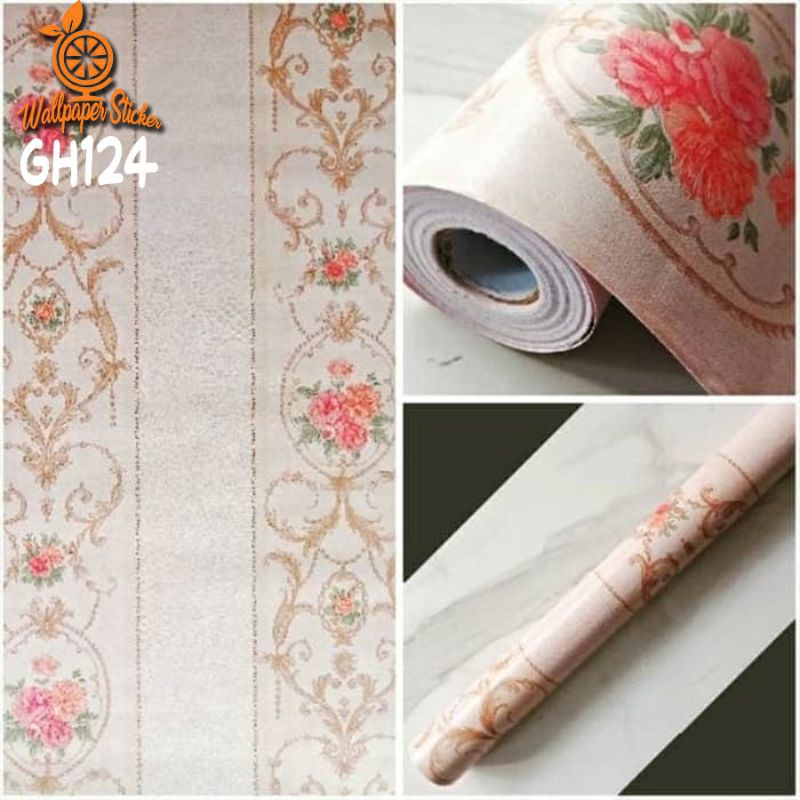 GARIS BUNGA KREM wallpaper sticker dinding ukuran 45 cm x 10 m Gh124