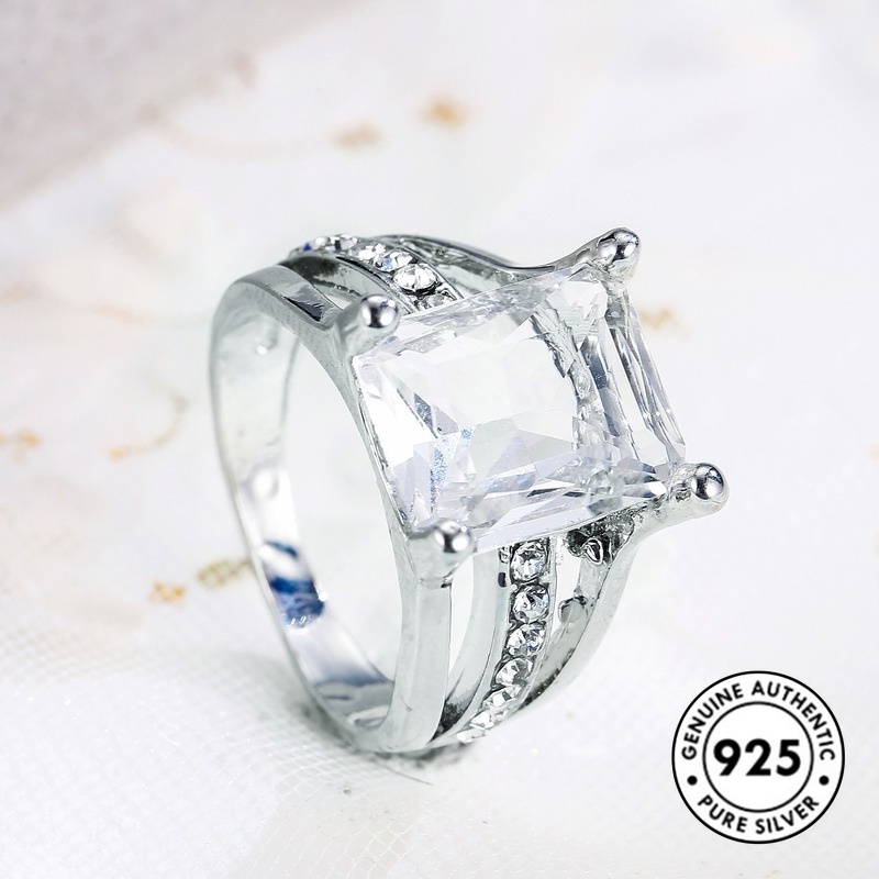 Cincin Berlian Bentuk Persegi Bahan S925 Silver