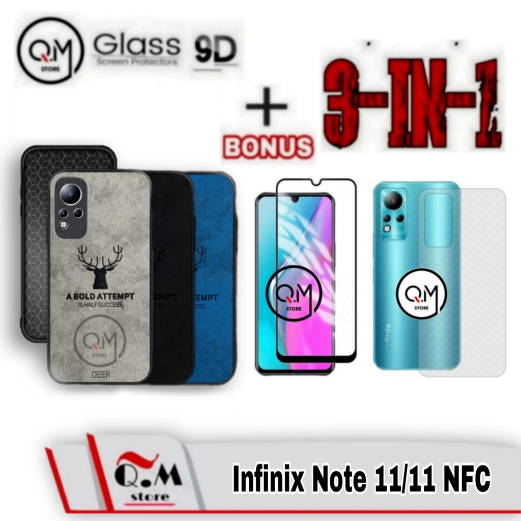 Paket 3 in1 Case Infinix Note 11 NFC / Infinix Note 11 Softcase Deer Pelindung Back Cover BONUS TEMPERED GLASS PLUS GARSKIN