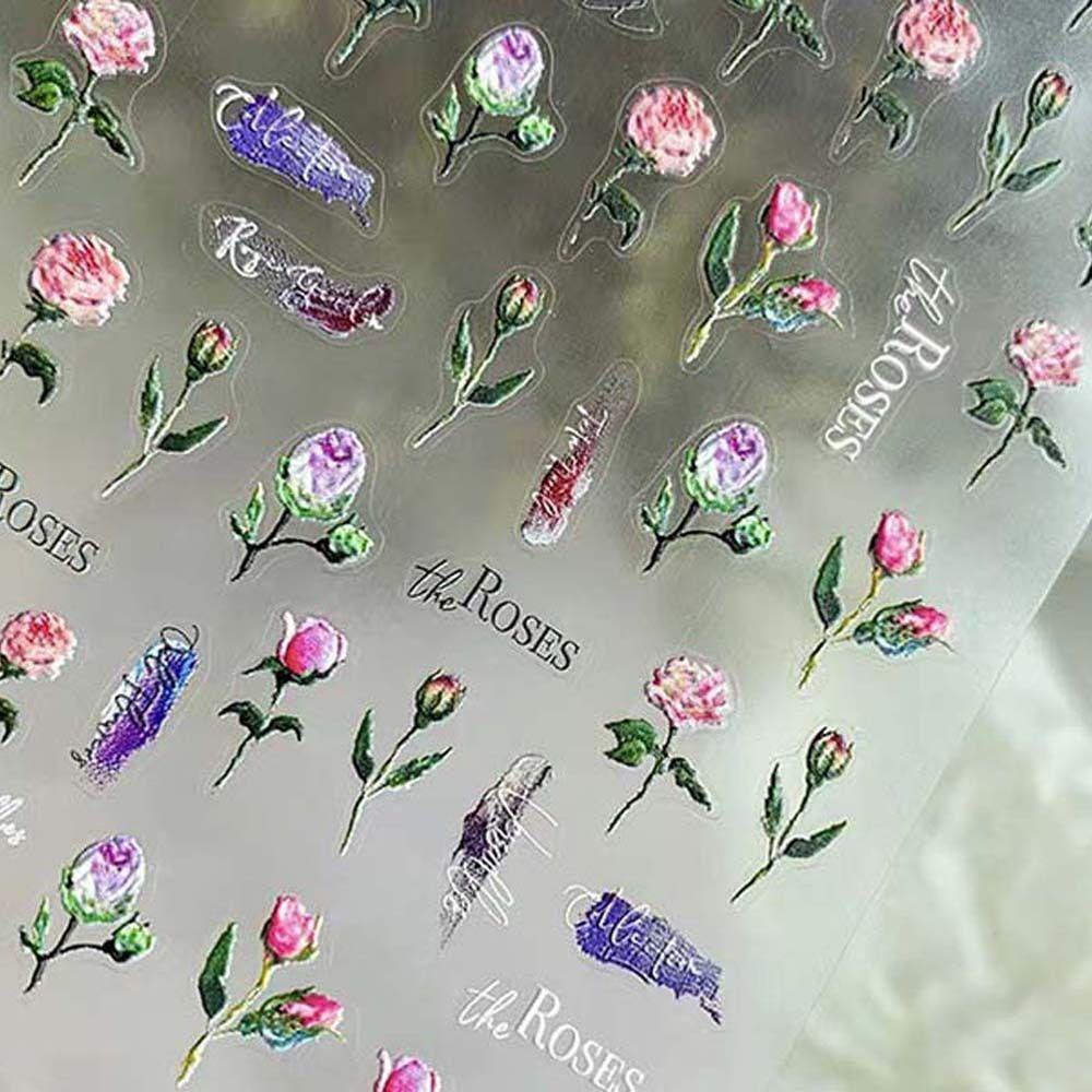 AUGUSTINA Agustina Bunga Stiker Kuku Wanita Manicure Aksesoris Alfabet Inggris Self Adhesive Nail Art Dekorasi