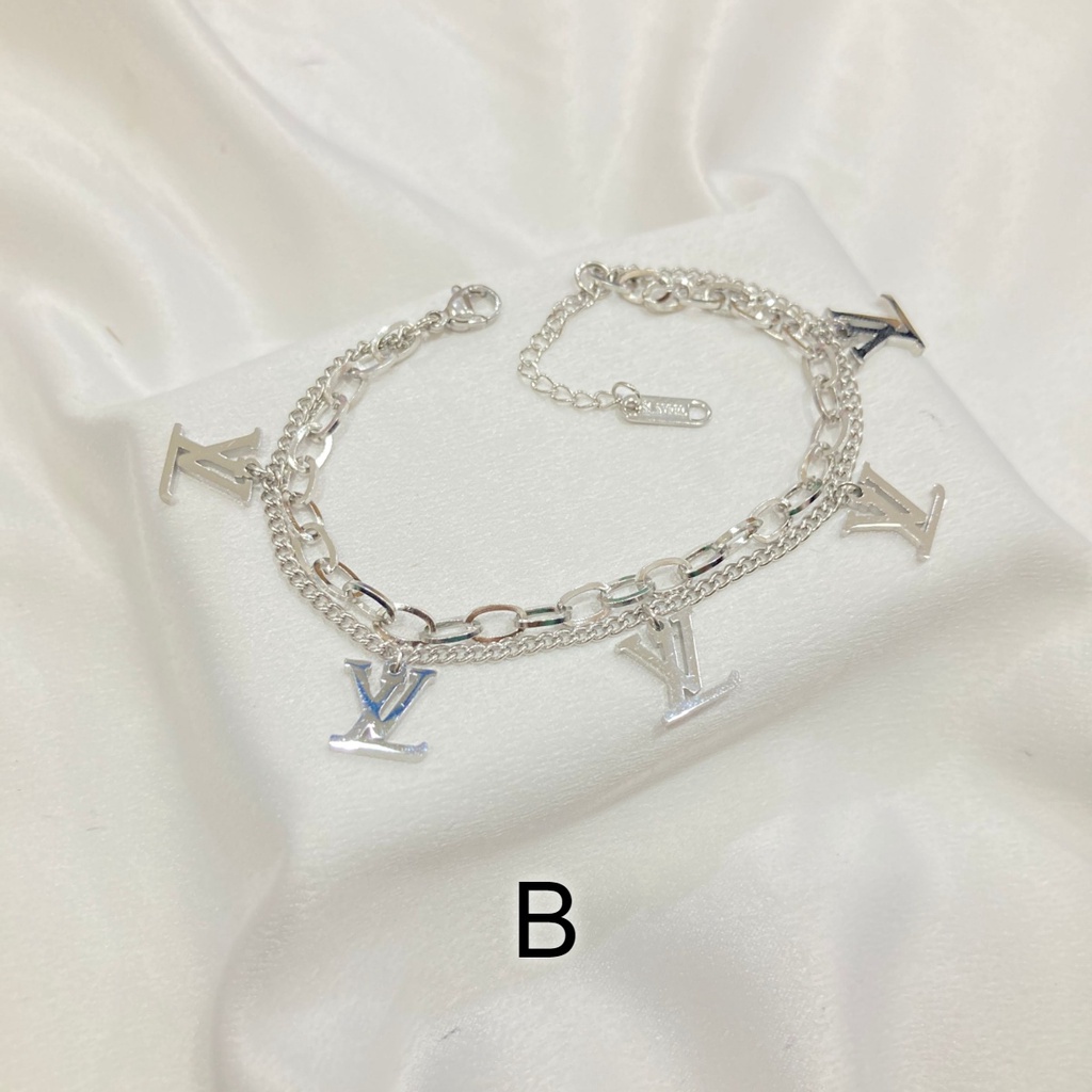 Gelang Rantai 2 Layer Titanium Putih / Silver L21A