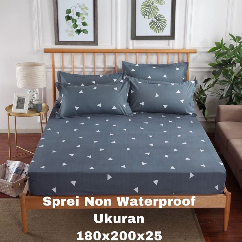 SPREI WATERPROOF UKURAN 180X200X25cm / SPREI ANTI AIR-GREY SEGITIGA