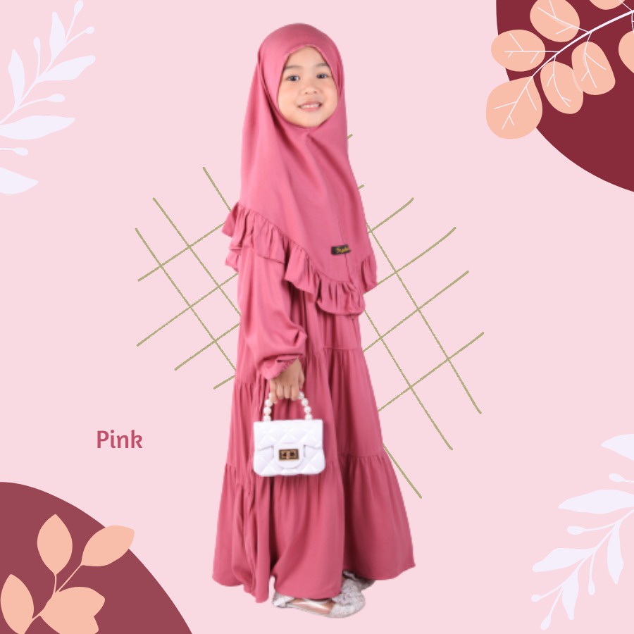 Set Gamis Rayya Ruffle Anak Usia 1 2 Tahun Terbaru Bahan Rayyon Polos Pink