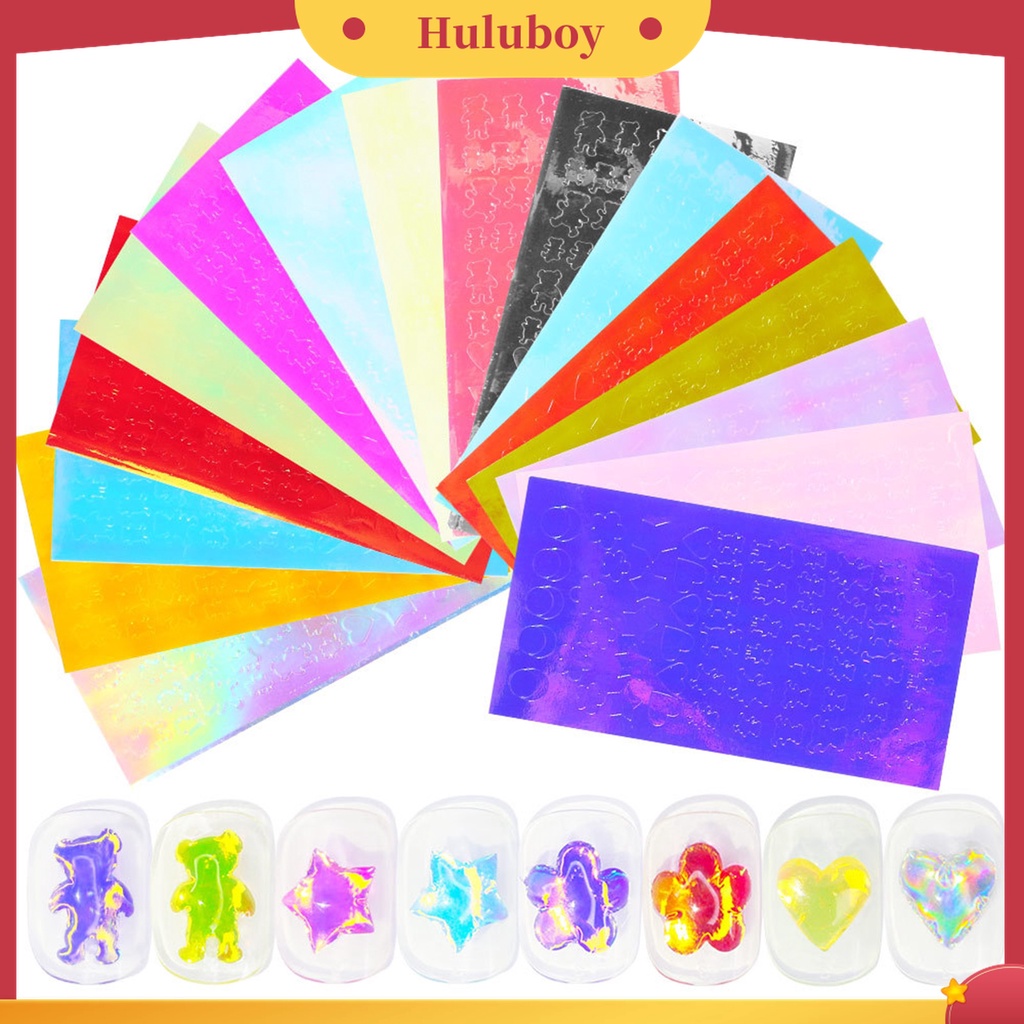 Huluboy Huluboy♡ 16pcs / Set Stiker Kuku Motif Aurora Warna-Warni Untuk Manicure / Nail Art Wanita