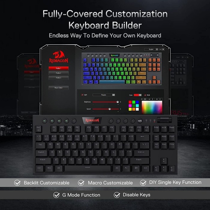 Keyboard Redragon Wireless Mechanical Low Profile HORUS TKL- K621-RGB