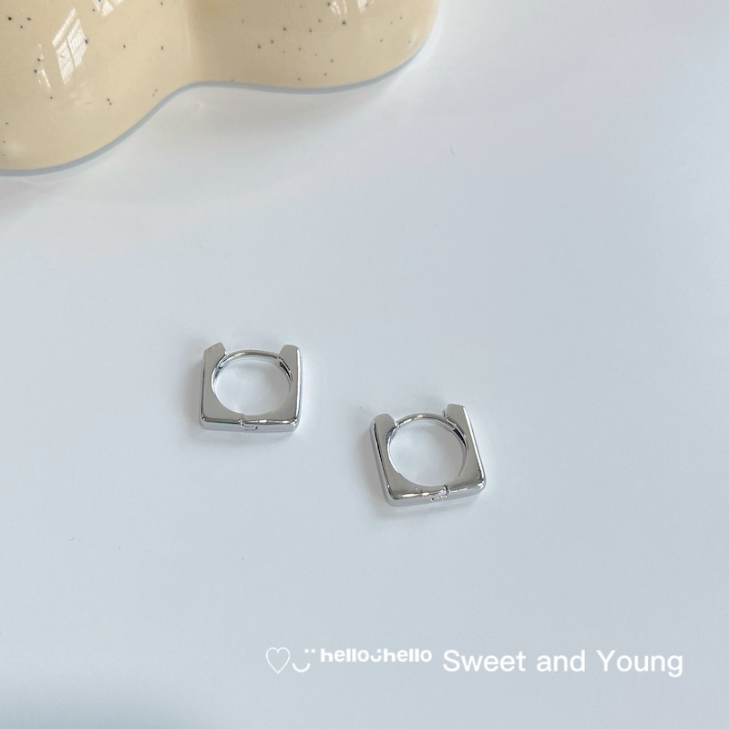 Anting Tusuk Gantung Bahan Sterling Silver 925 Desain Persegi / Bulat Gaya Simple / Retro Untuk Wanita