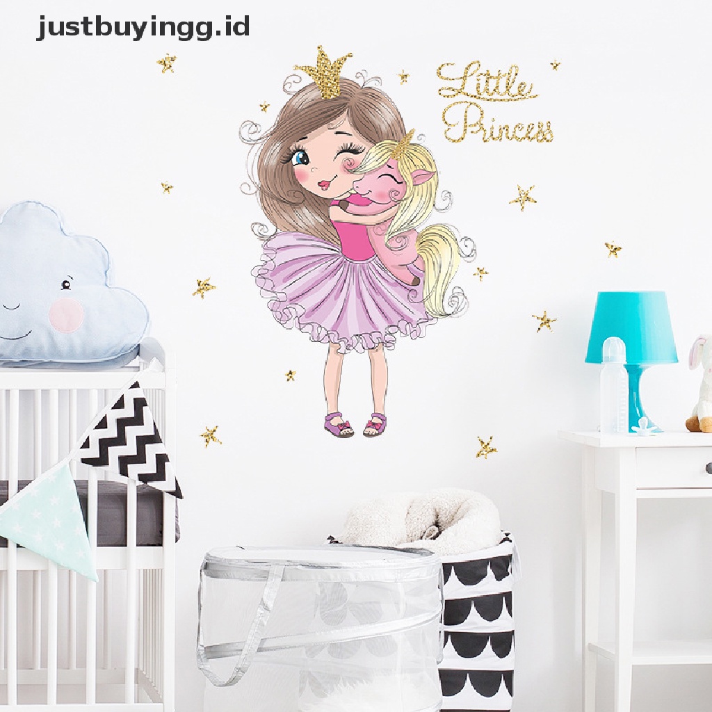 Stiker Dinding Desain Princess Unicorn Kecil Untuk Kamar Tidur Dan Ruang Tamu