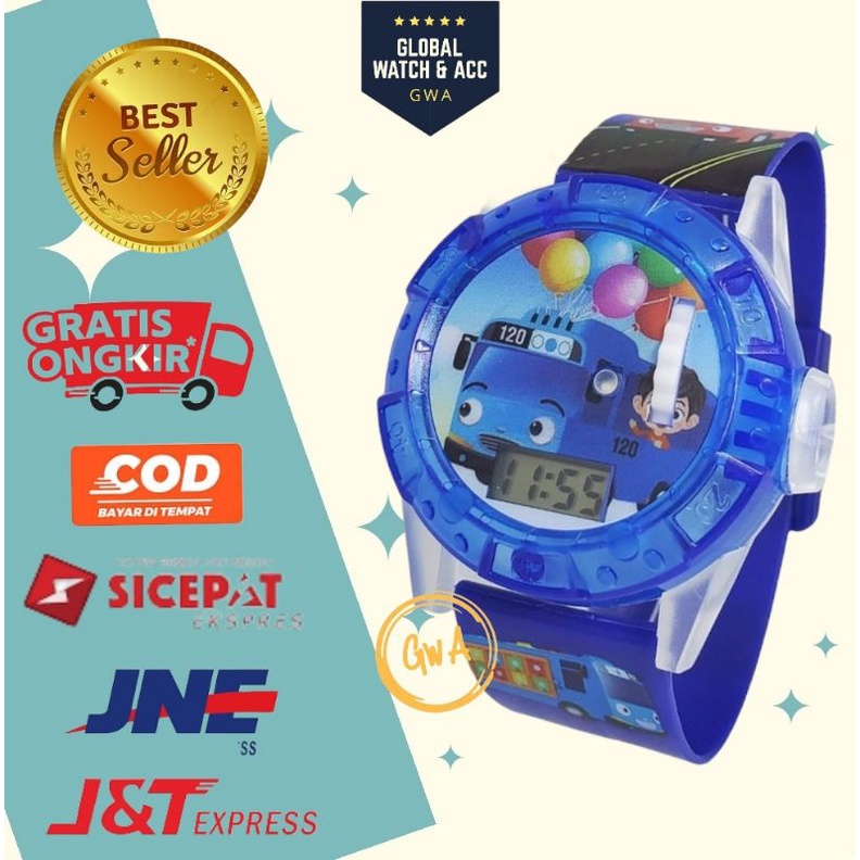 Jam tangan anak laser musik karakter Tayo