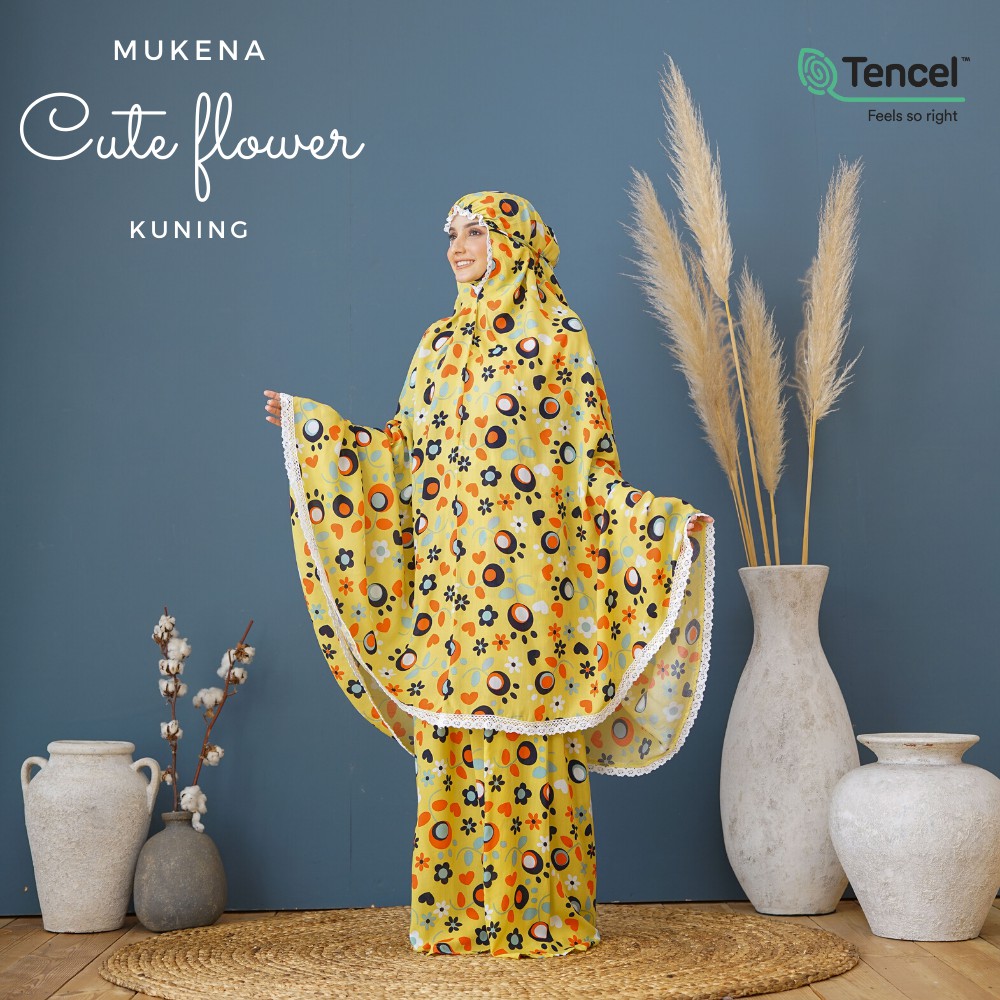 Mukena Cute Flower Kuning (Free Tas Pouch &amp; Box)