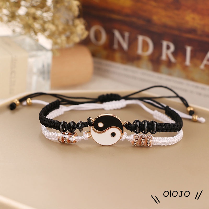 Couple Gelang Tali Handmade Bracelet Dapat ​Disesuaikan Desain Yin Yang Tai Chi Trigram Untuk Pasangan - ol