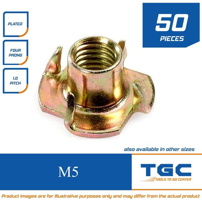 50 Pcs - Tee Nut /T-Nut M5 - 8 mm (Mur Tanam Kayu) Termurah