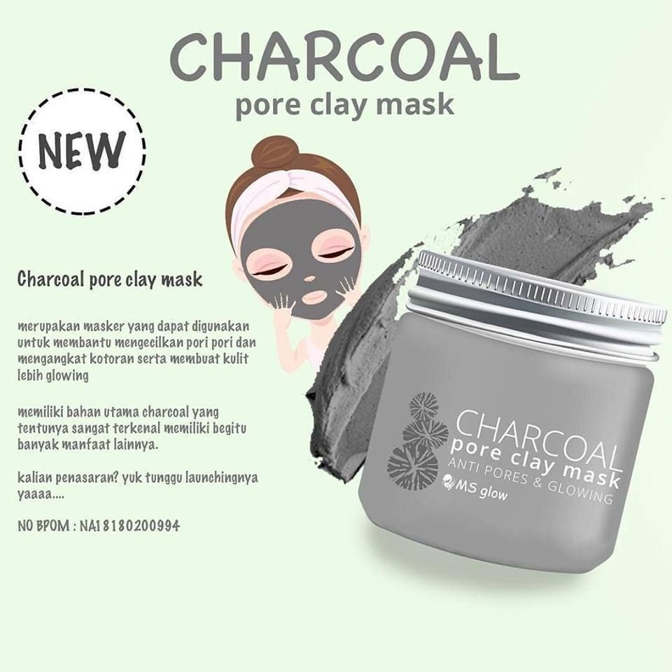 Ms Glow Masker Clay Mask Green Tea Charcoal Original 100% Masker Oles Pencerah Wajah Dan Penghilang Debu Ms Glowms Glow
