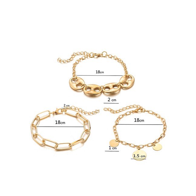 LRC Gelang Tangan Fashion Gold Round Chain Alloy Bracelet 3 Piece Set D19386