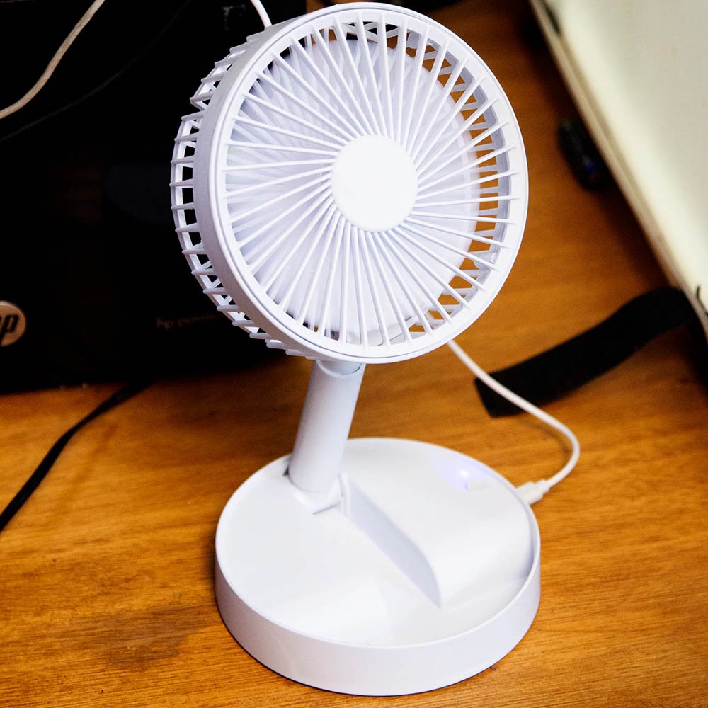 Kipas Bulat Portable Foldable Fan 2 Kecepatan Bisa untuk Dilipat Adjustable Tinggi Rendah USB Baterai AA Adem Gampang Dibawa FL516