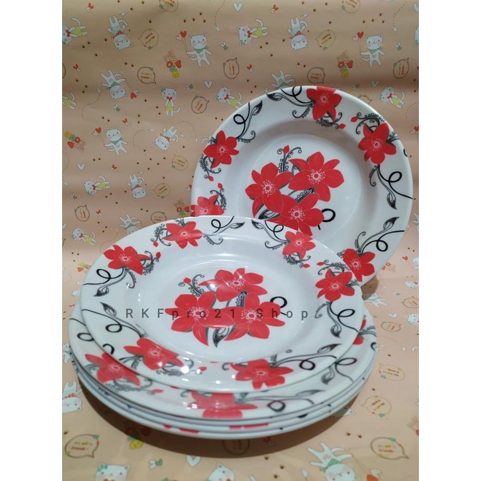 SALE CUCI GUDANG 1 LUSIN PIRING MAKAN MELAMIN MOTIF BUNGA /BISA COD