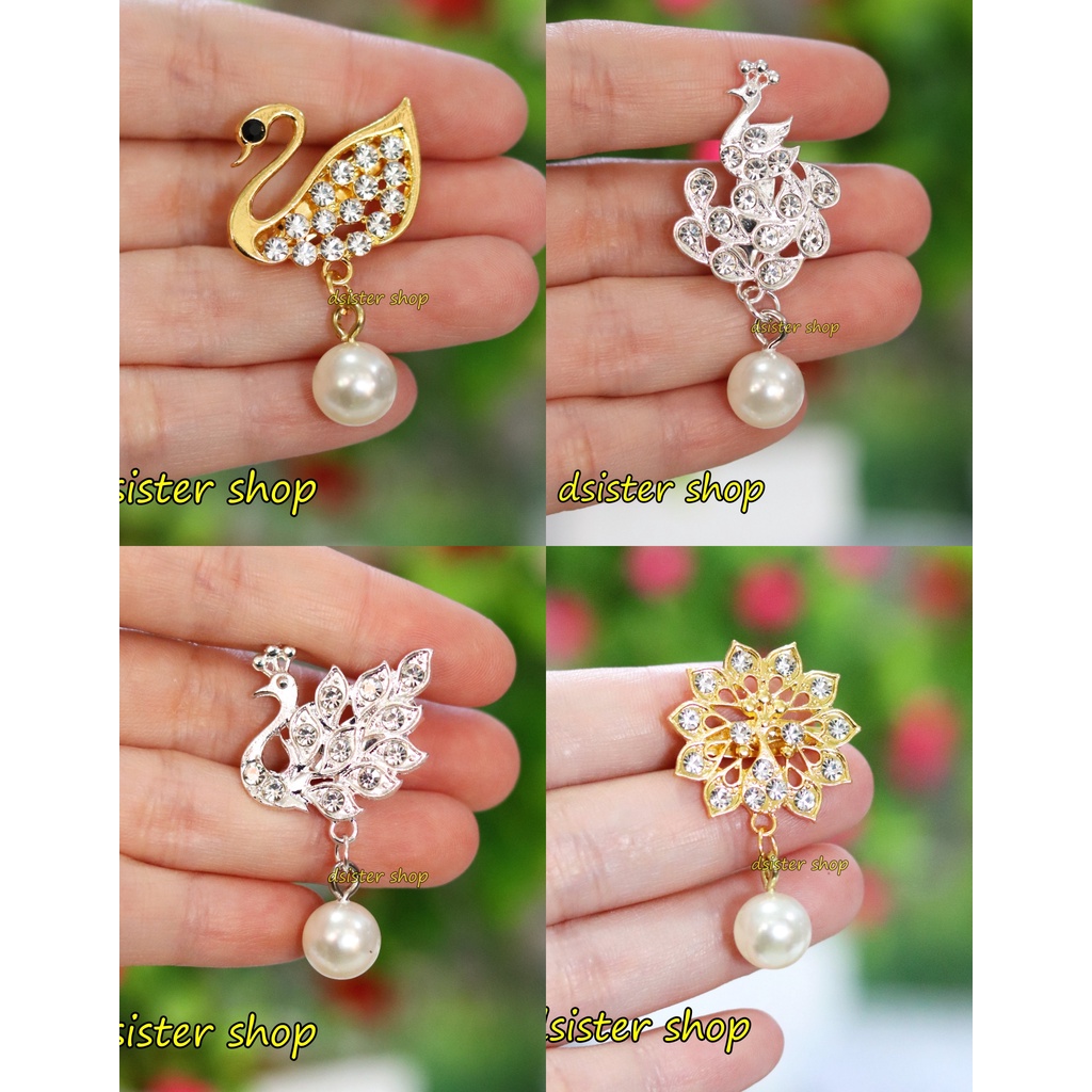 Bros Kecil Dagu Bandul 1 Mutiara Juntai Merak Bunga Hiasan Jilbab Aksesores Baju