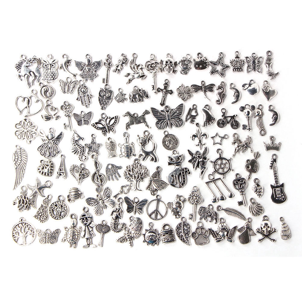 [100Pcs Mixed Styles][Tibetan Silver Metal Charms Pendants][Suitable for Necklace,Bracelets,Earrings,Jewelry DIY Making]