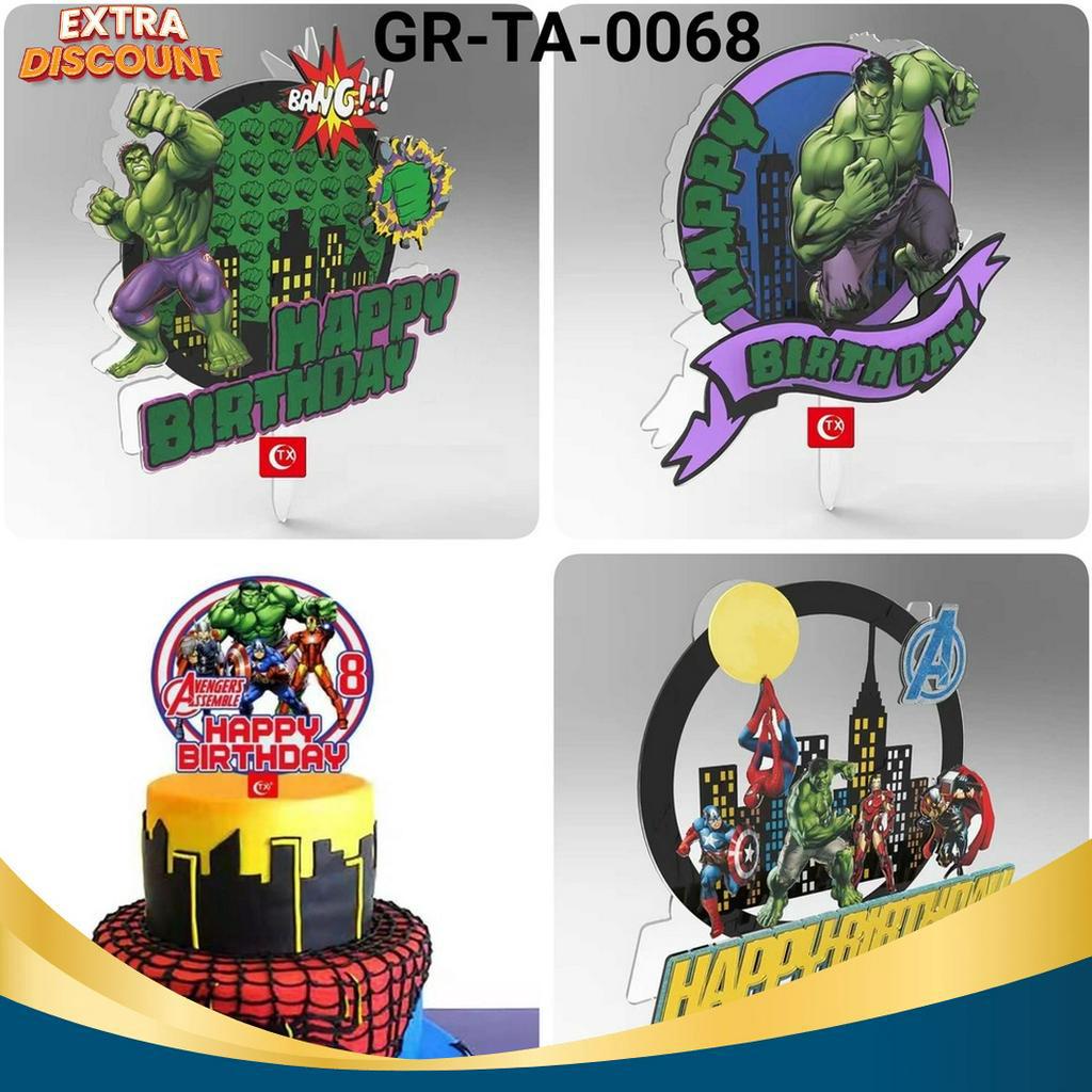 SENSASIONAL TA68 Cake topper akrilik happy birthday avenger superhero hulk thor yamama baking