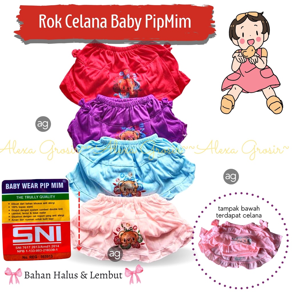 GROSIR Celana Rok Anak Bayi perempuan cewek Pip Mim Renda Rok Harian Murah Bahan Halus Motif Lucu COD BEST SELLER