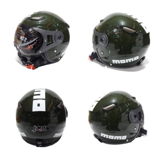 Helm Bogo Retro Pilot JPN Momo Hijau Army Glossy