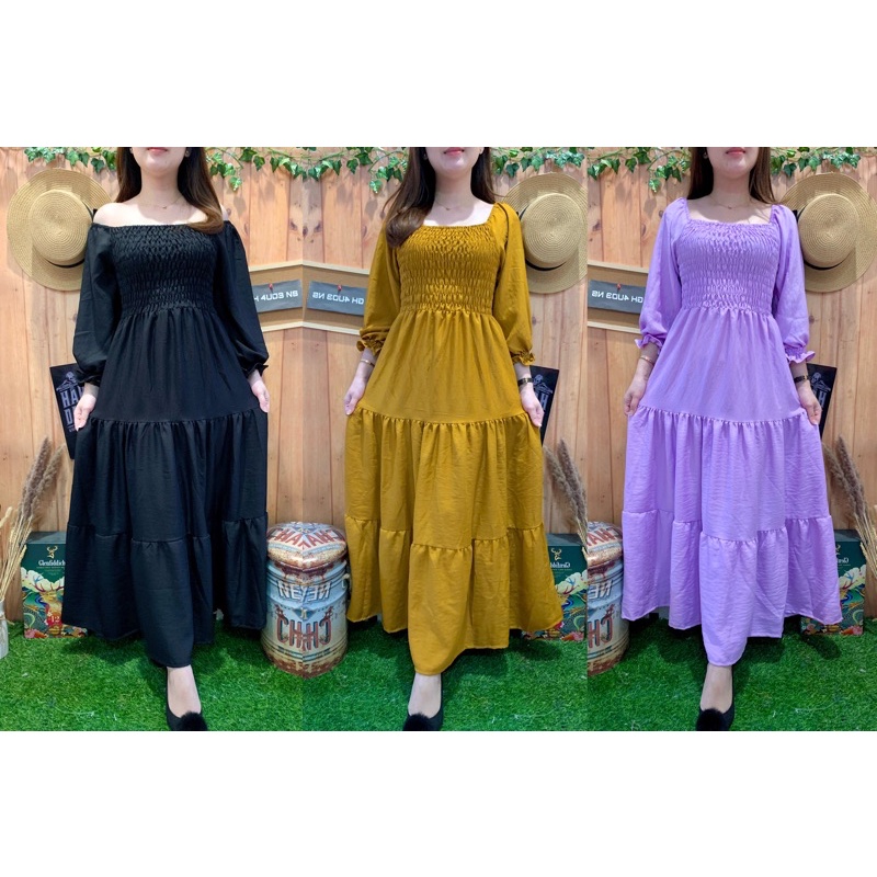 LONG DRESS PLAIN PUFFY RUBBER BTS CRINCKLE 999-92