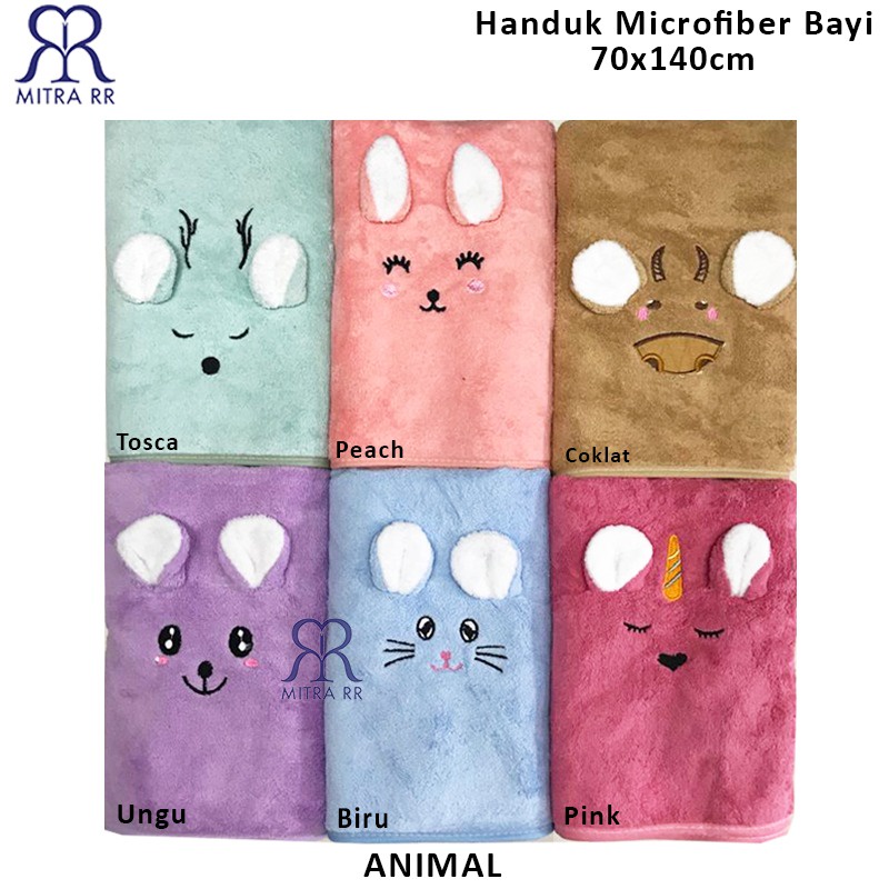 Handuk Mandi Microfiber Besar 70x140cm Microfibre Quick Dry Bordir Karakter