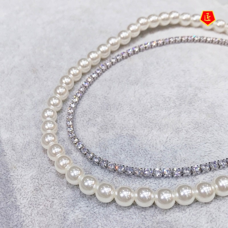 Pearl Necklace for Women Autumn and Winter New Full Diamond Light Luxury Necklace