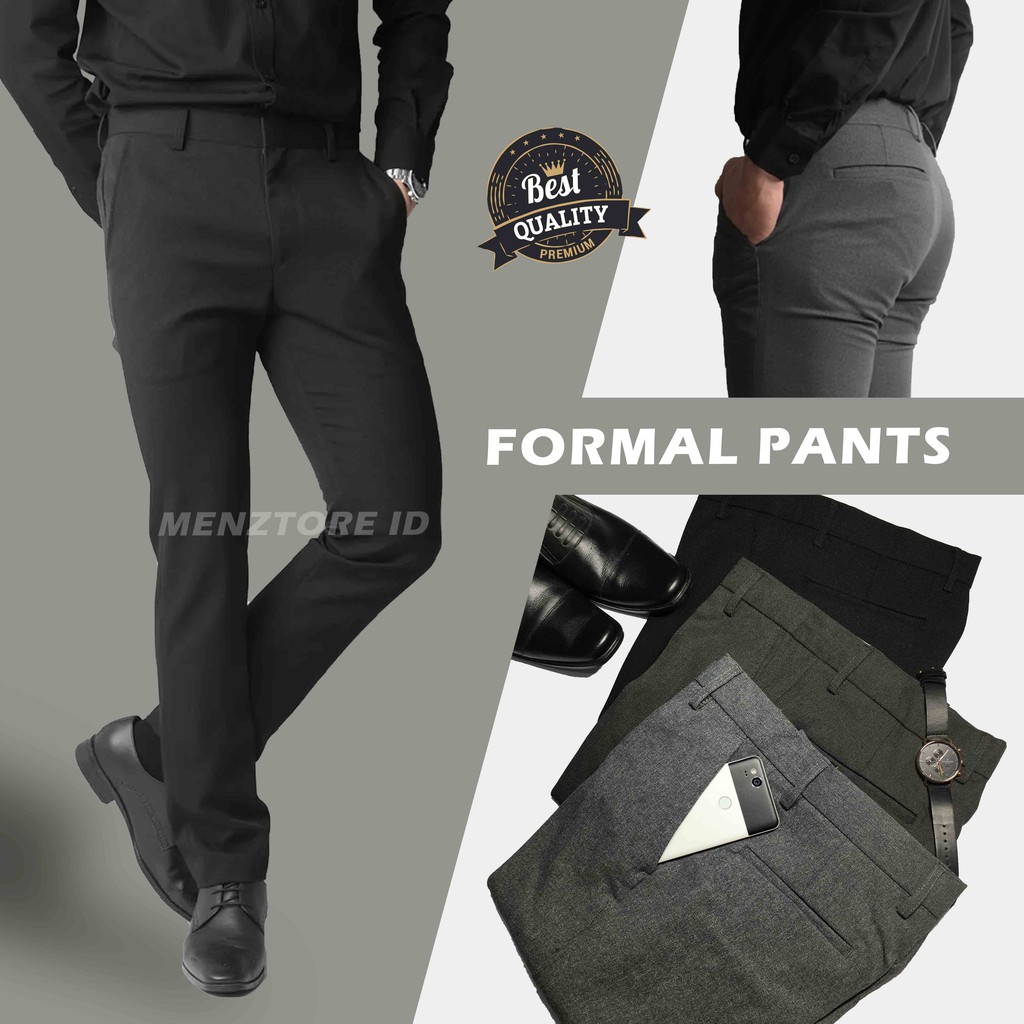 CELANA BAHAN | KERJA | FORMAL | KANTOR | PANJANG | HITAM | PRIA SLIMFIT