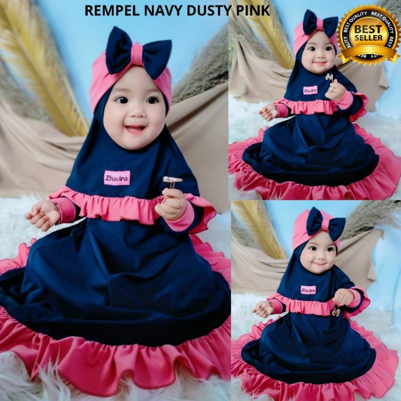 Gamis Bayi Anak Perempuan Rempel Set Jilbab Turban Zhavira Size NB NewBorn - 3 Tahun