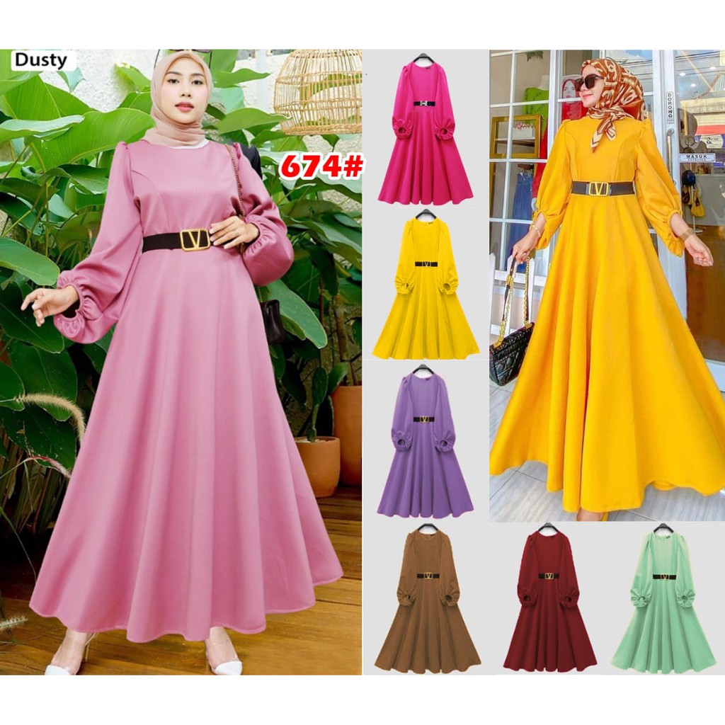 Jessicacollectionn 674# Dress maxi fashion wanita scuba +FREE BELT V