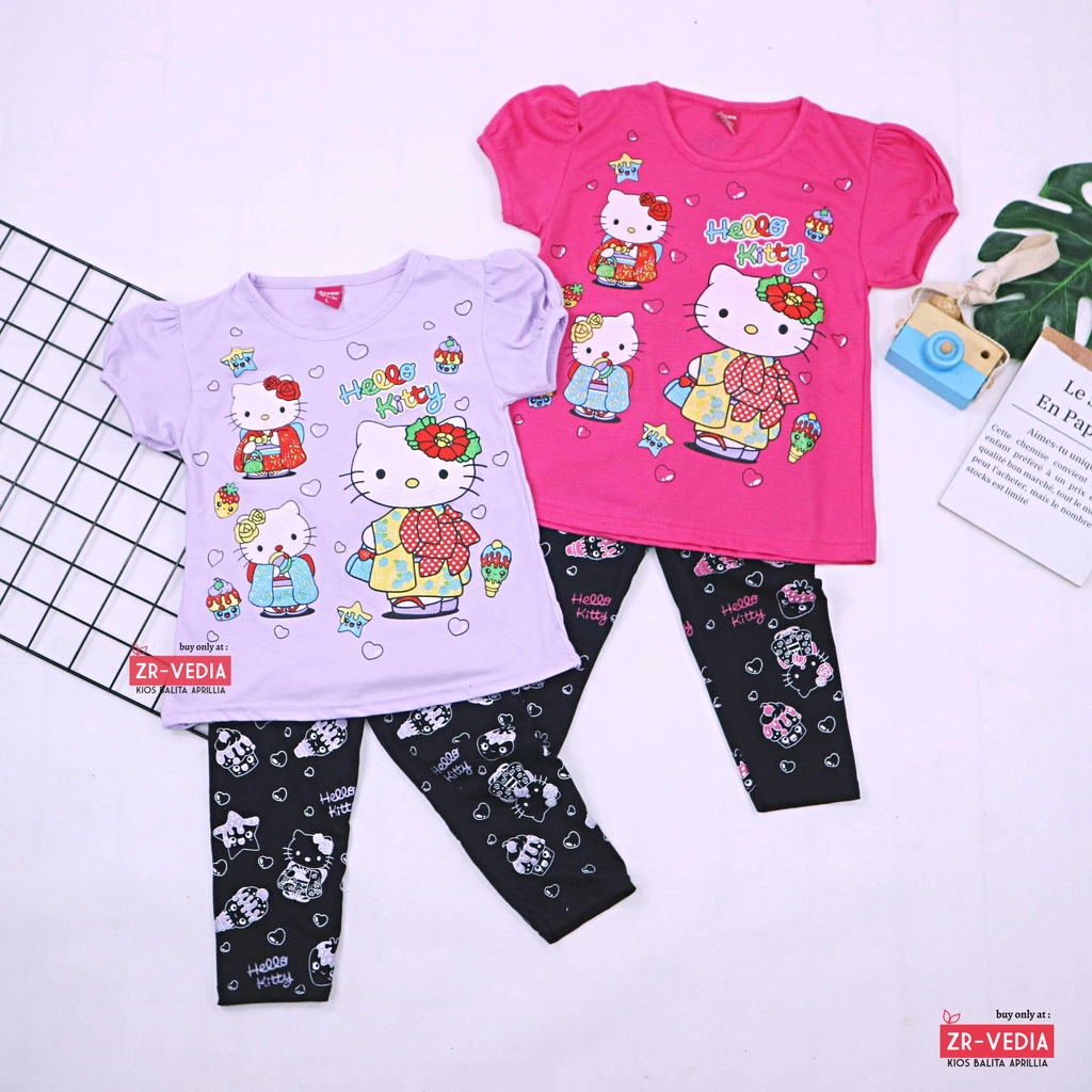 Setelan Hello Katty uk 2-3 Tahun / Baju Anak Perempuan Murah Karakter Celana Lengging Panjang Import