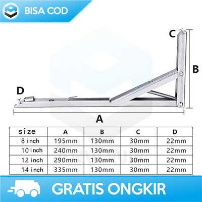 BRACKET ENGSEL SIKU LIPAT FOLDING STAINLESS STEEL TAFFWARE JM007 MURAH