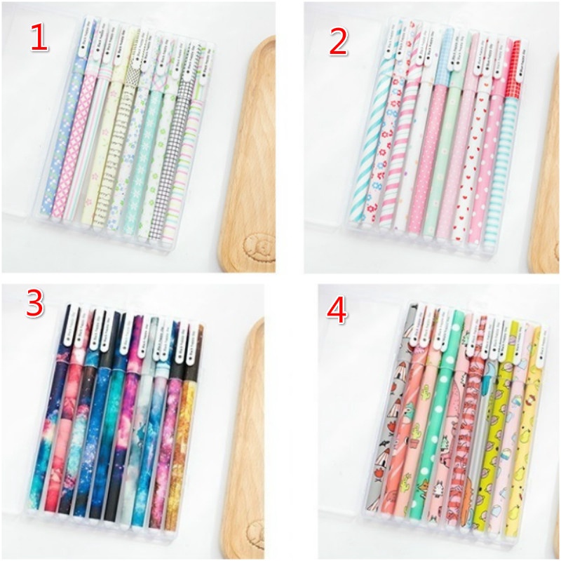 10 Pcs Black 0.5mm Gel Pen Flower Starry Star Pen For Writing Signature Stationery Office School Supply