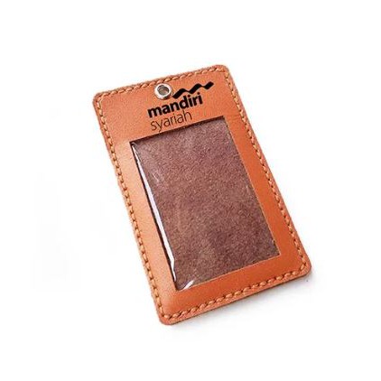 

Name Tag Id Kulit Asli Logo Mandiri Syariah Warna Tan- Tali Id Card. Gantungan Id Card