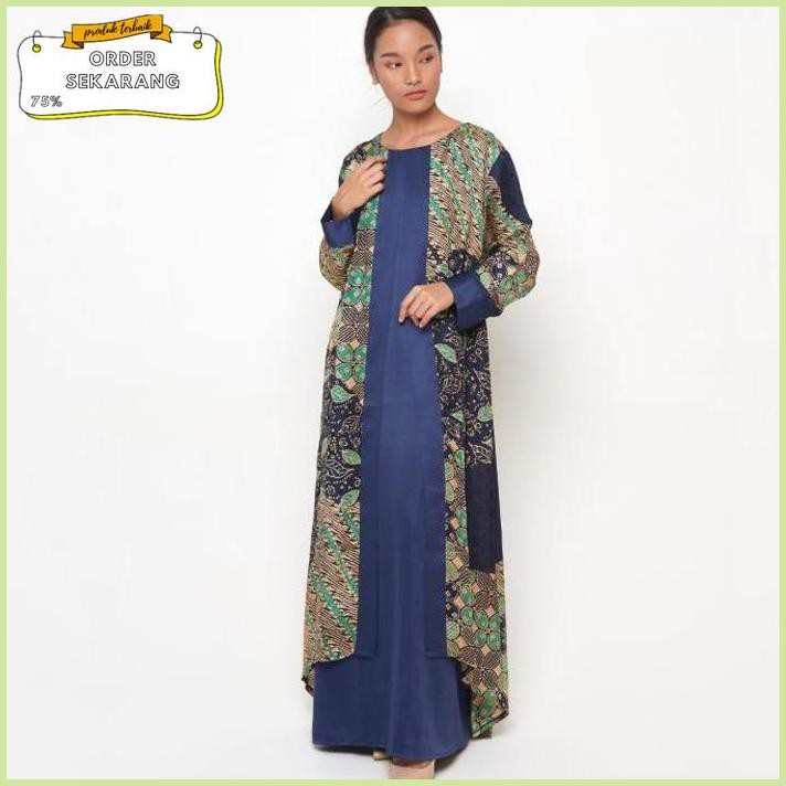 Sale GAMIS WANITA BATIK - GAMIS RAMADHANI RINJANIE AVON - VISCOSE SATIN - Biru, all size Termurah
