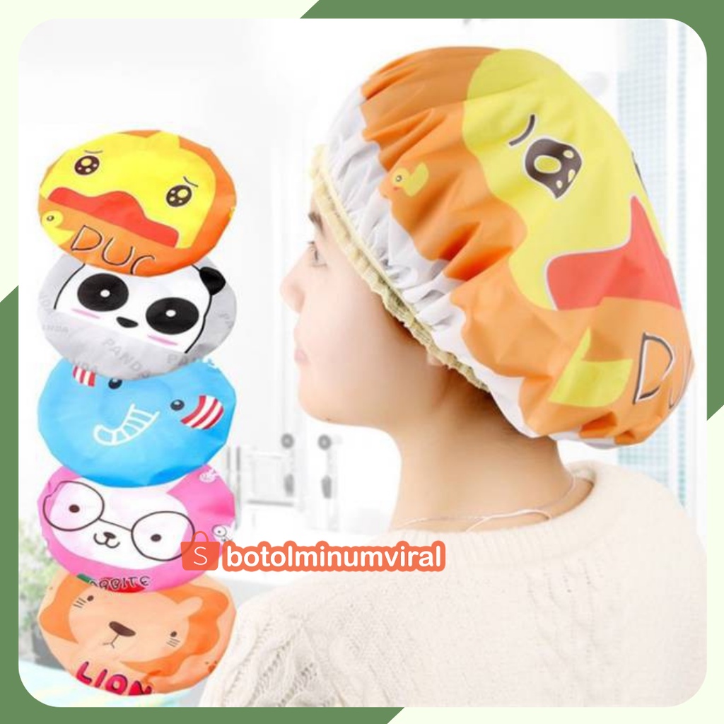 Shower Cap Topi Mandi Tahan Air Waterproof Karakter Kartun Lucu Premium