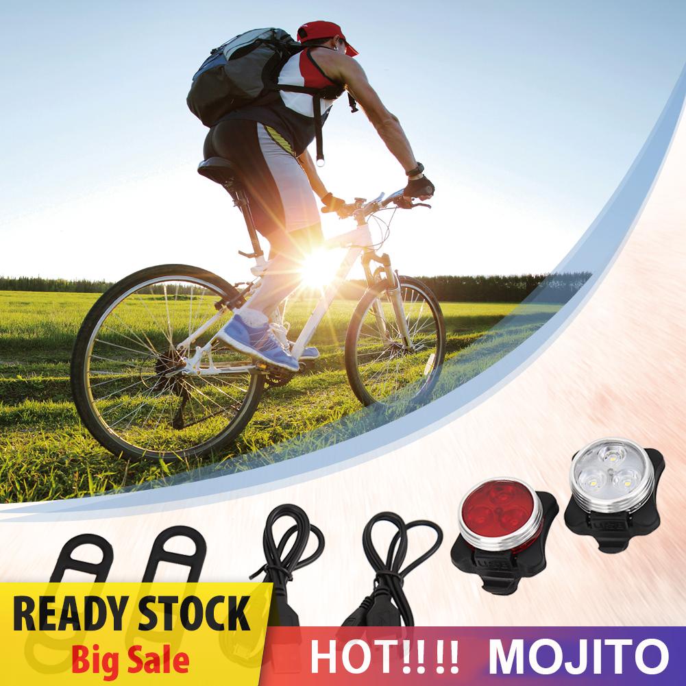 Set Lampu Depan + Belakang Sepeda Gunung Mtb Led Charge Usb